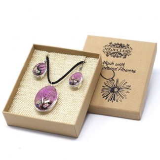 Pressed Flowers Jewellery - Tree of Life set - Bright Pink