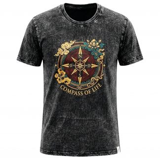 Nomad Sari Stonewashed Cotton T-Shirt - Compass of Life - Charcoal - XL